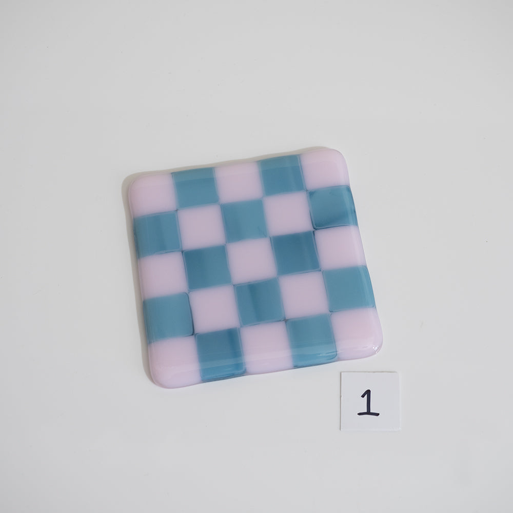 10cm Pink & Streaky Blue Chequered Coaster - Bullseye Collection