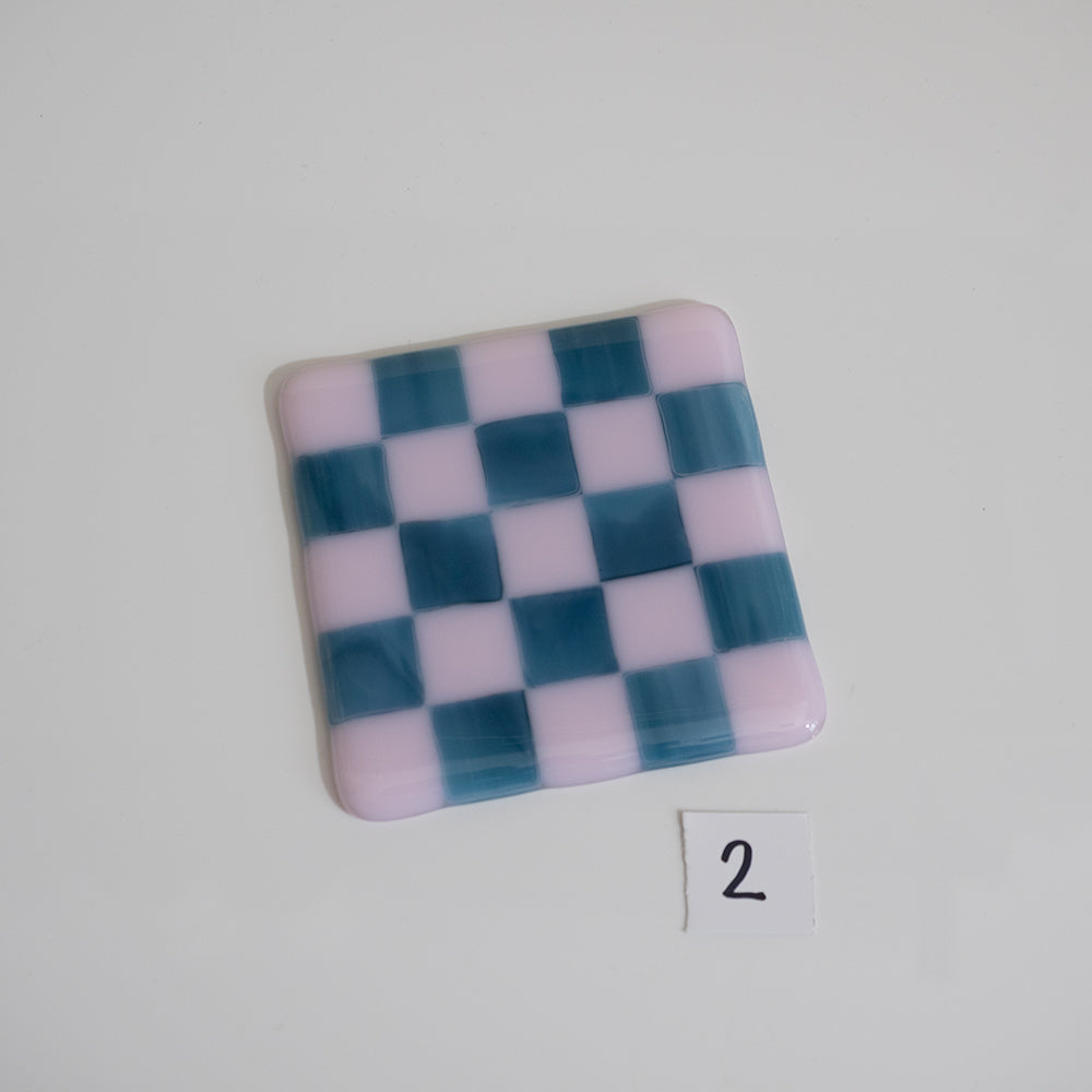 10cm Pink & Streaky Blue Chequered Coaster - Bullseye Collection