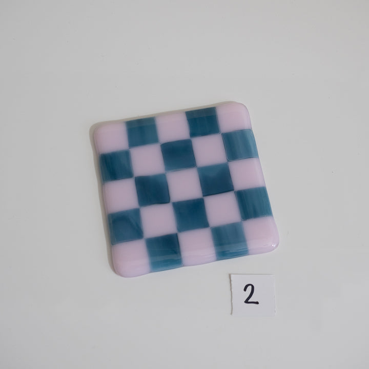 10cm Pink & Streaky Blue Chequered Coaster - Bullseye Collection
