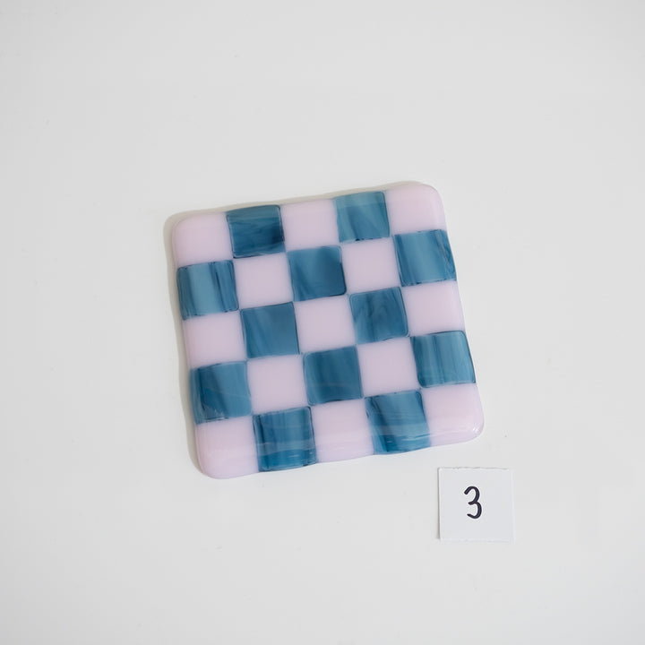 10cm Pink & Streaky Blue Chequered Coaster - Bullseye Collection