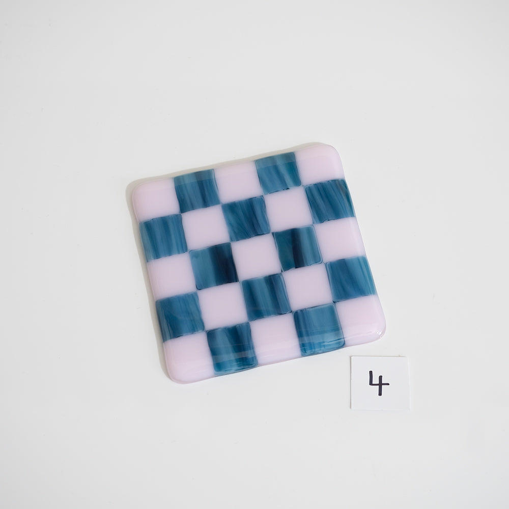 10cm Pink & Streaky Blue Chequered Coaster - Bullseye Collection
