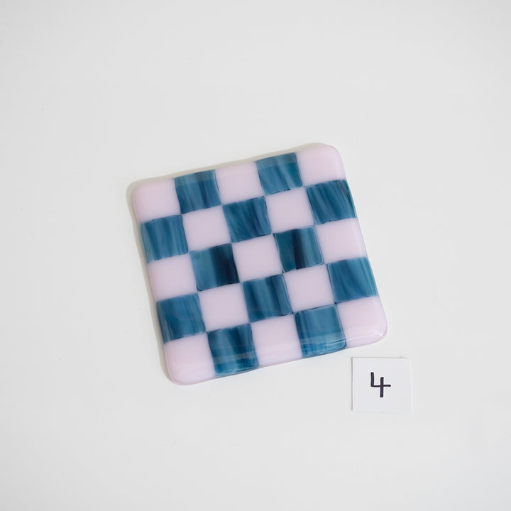 10cm Pink & Streaky Blue Chequered Coaster - Bullseye Collection