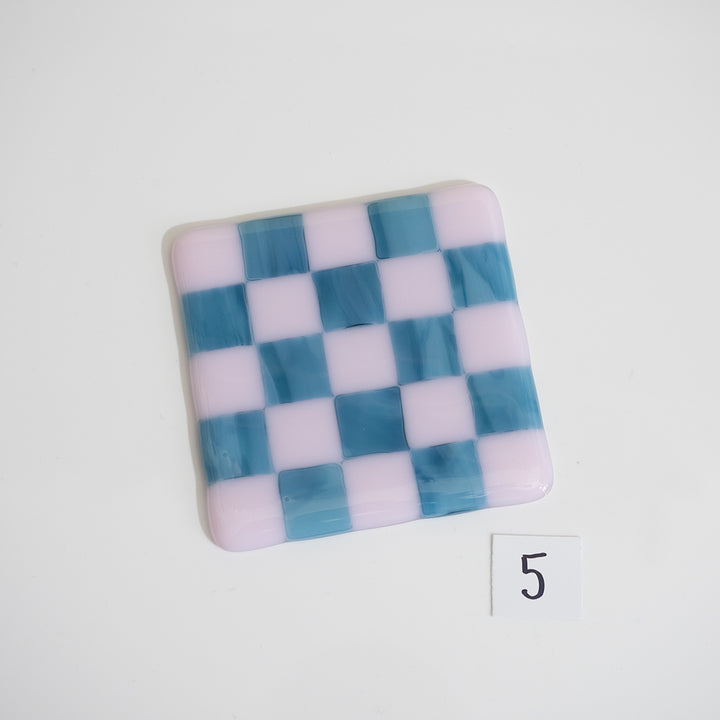 10cm Pink & Streaky Blue Chequered Coaster - Bullseye Collection