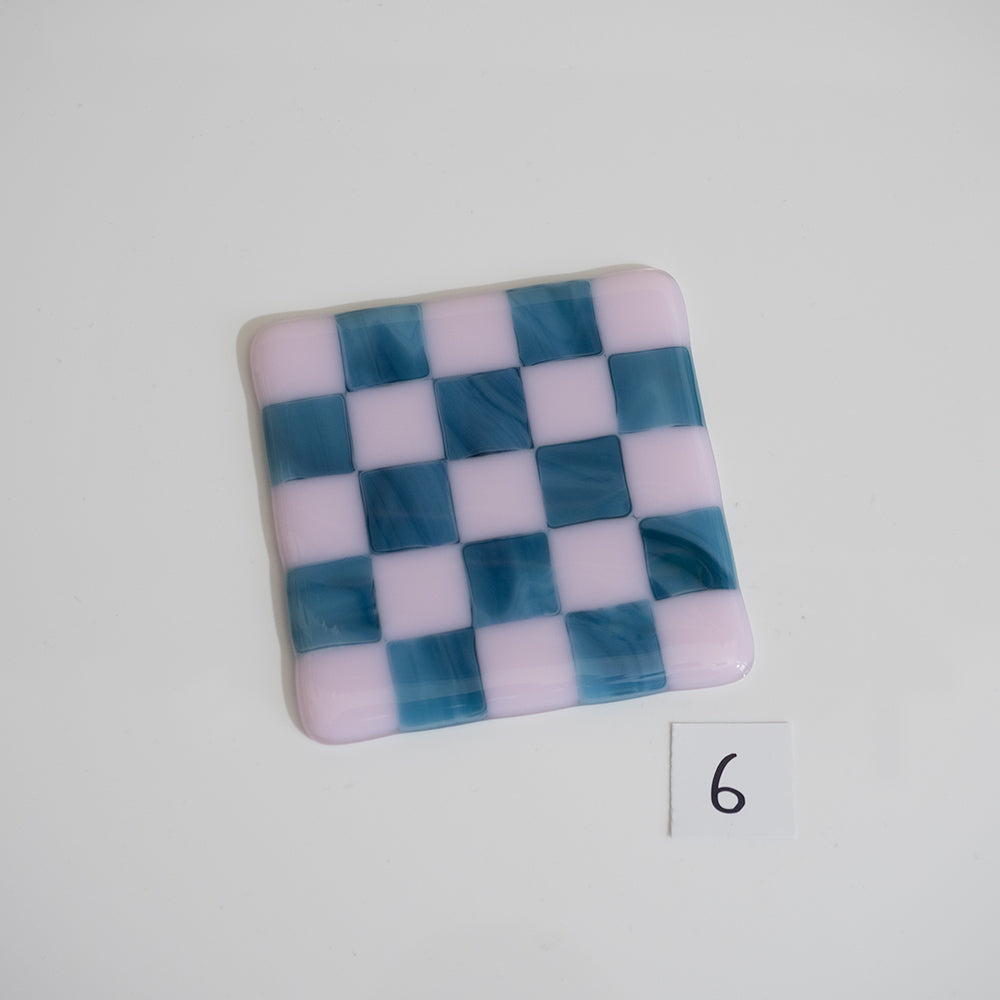 10cm Pink & Streaky Blue Chequered Coaster - Bullseye Collection
