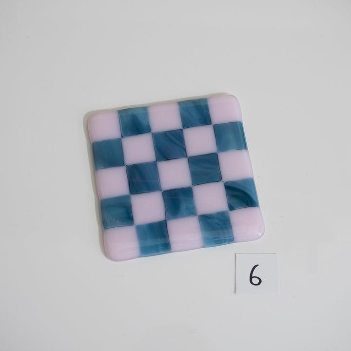 10cm Pink & Streaky Blue Chequered Coaster - Bullseye Collection