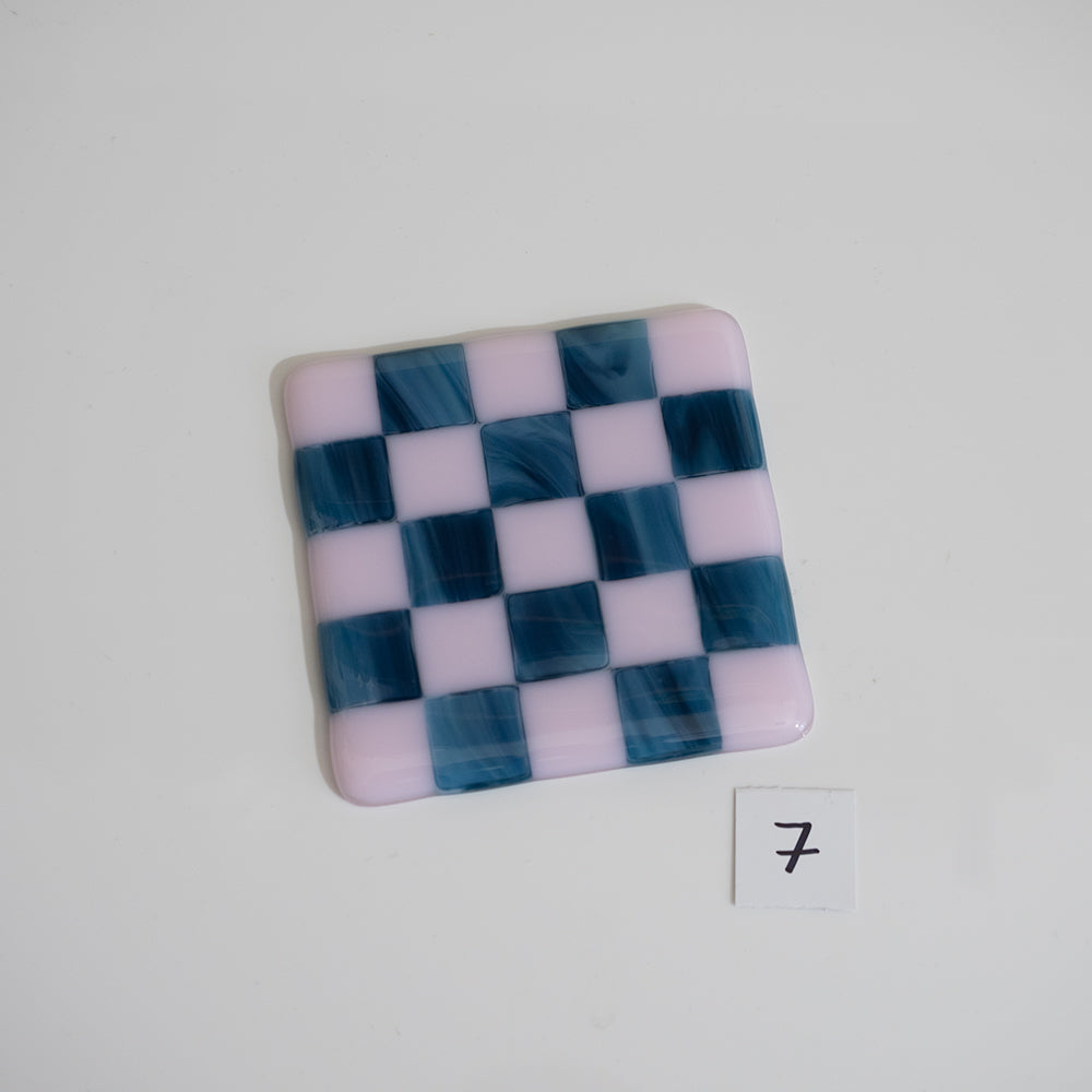 10cm Pink & Streaky Blue Chequered Coaster - Bullseye Collection