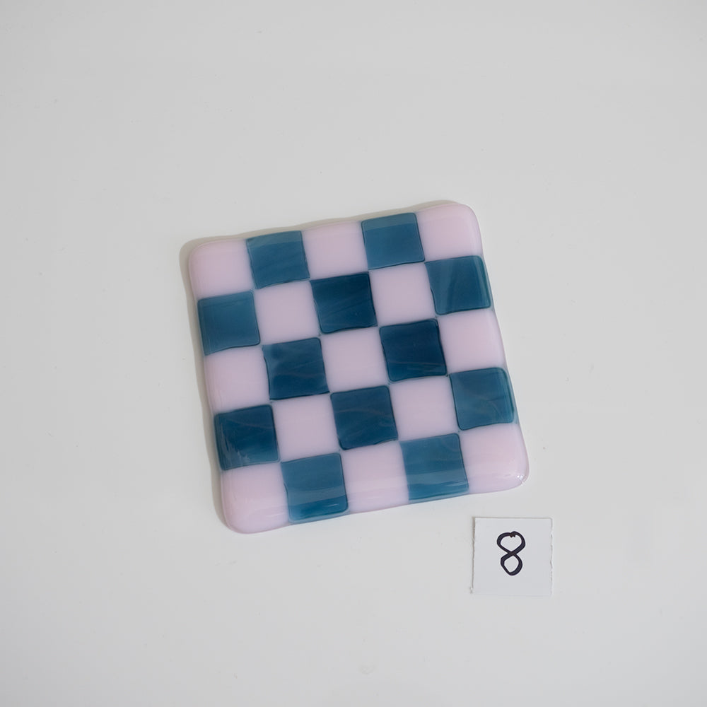 10cm Pink & Streaky Blue Chequered Coaster - Bullseye Collection