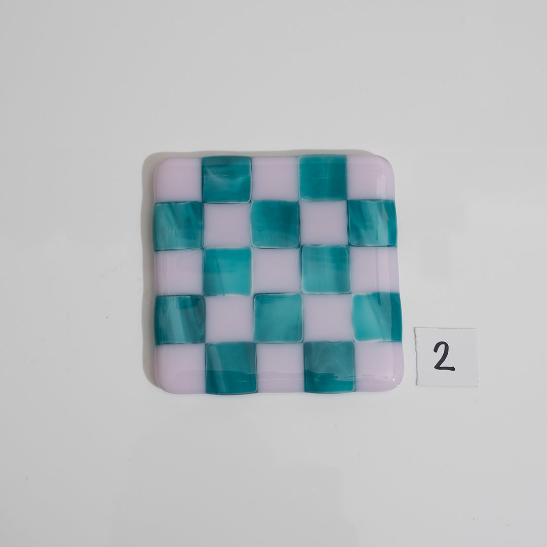 Pink & Streaky Peacock Blue Chequered Coaster - Bullseye Collection