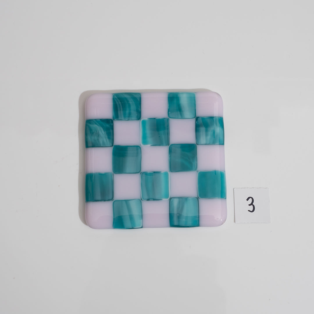 Pink & Streaky Peacock Blue Chequered Coaster - Bullseye Collection