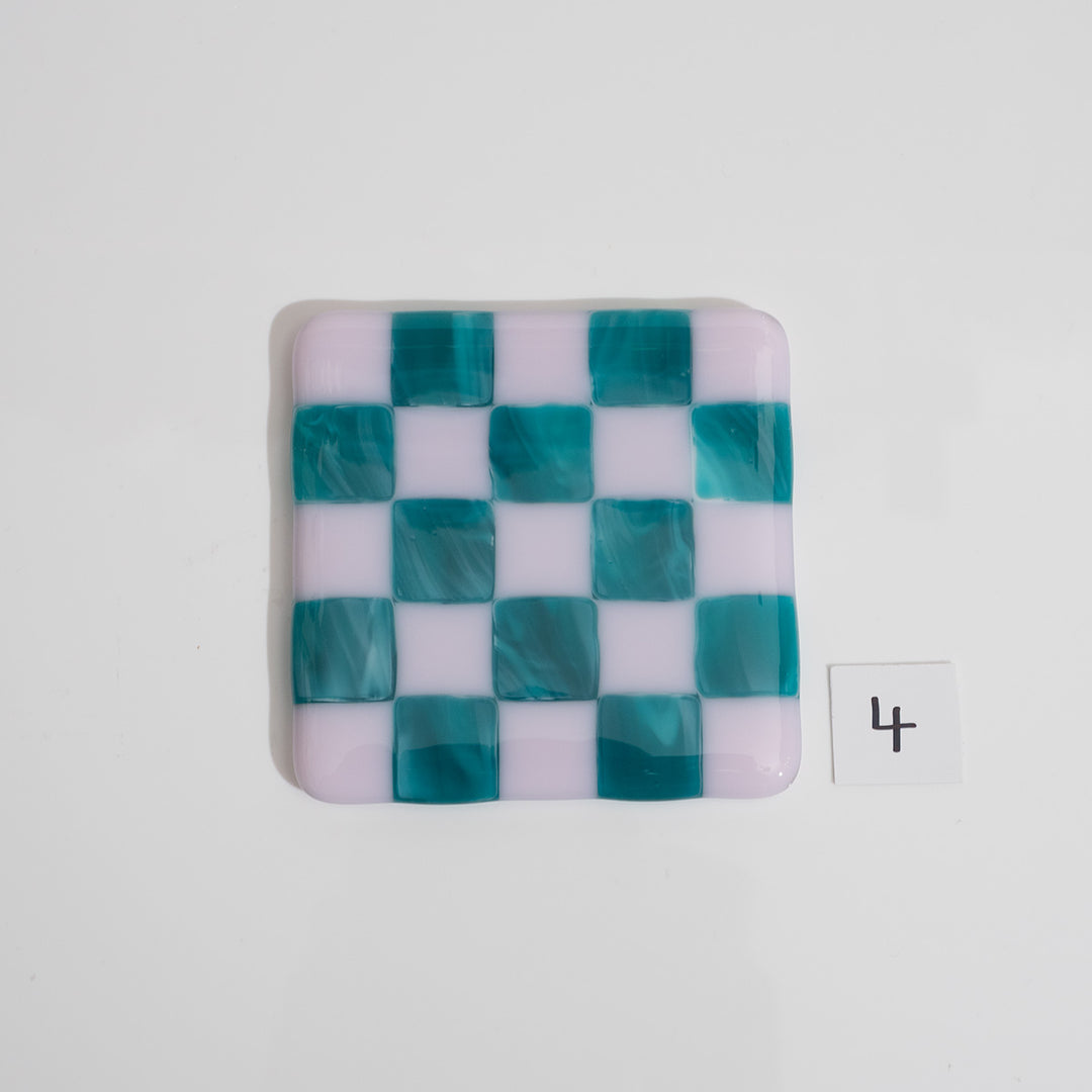 Pink & Streaky Peacock Blue Chequered Coaster - Bullseye Collection