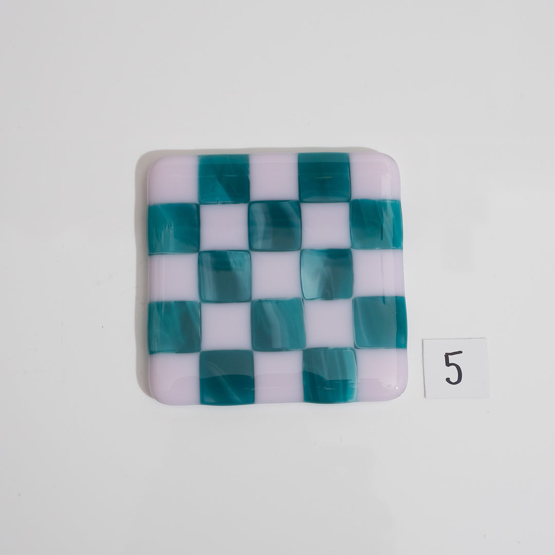 Pink & Streaky Peacock Blue Chequered Coaster - Bullseye Collection