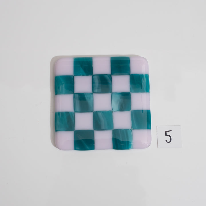 Pink & Streaky Peacock Blue Chequered Coaster - Bullseye Collection