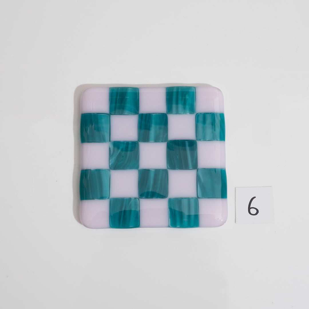 Pink & Streaky Peacock Blue Chequered Coaster - Bullseye Collection
