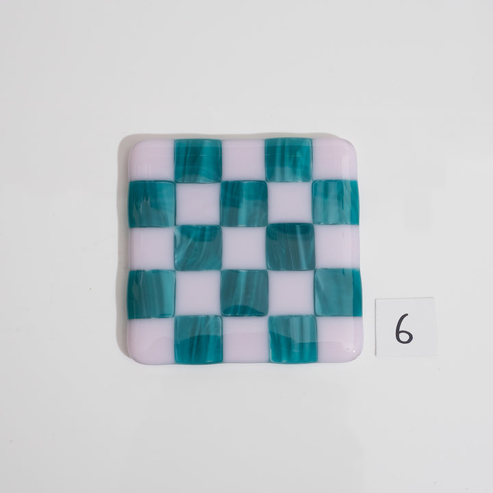 Pink & Streaky Peacock Blue Chequered Coaster - Bullseye Collection