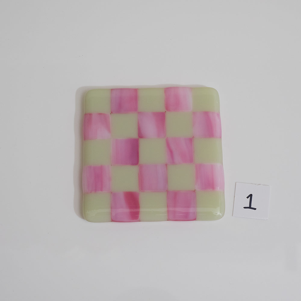 10cm Artichoke & Streaky Pink Chequered Coaster - Bullseye Collection
