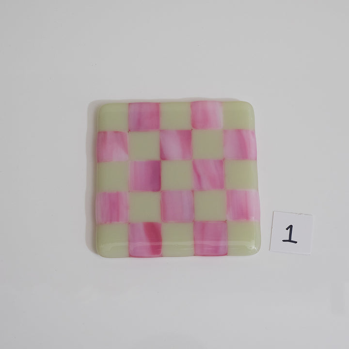 10cm Artichoke & Streaky Pink Chequered Coaster - Bullseye Collection