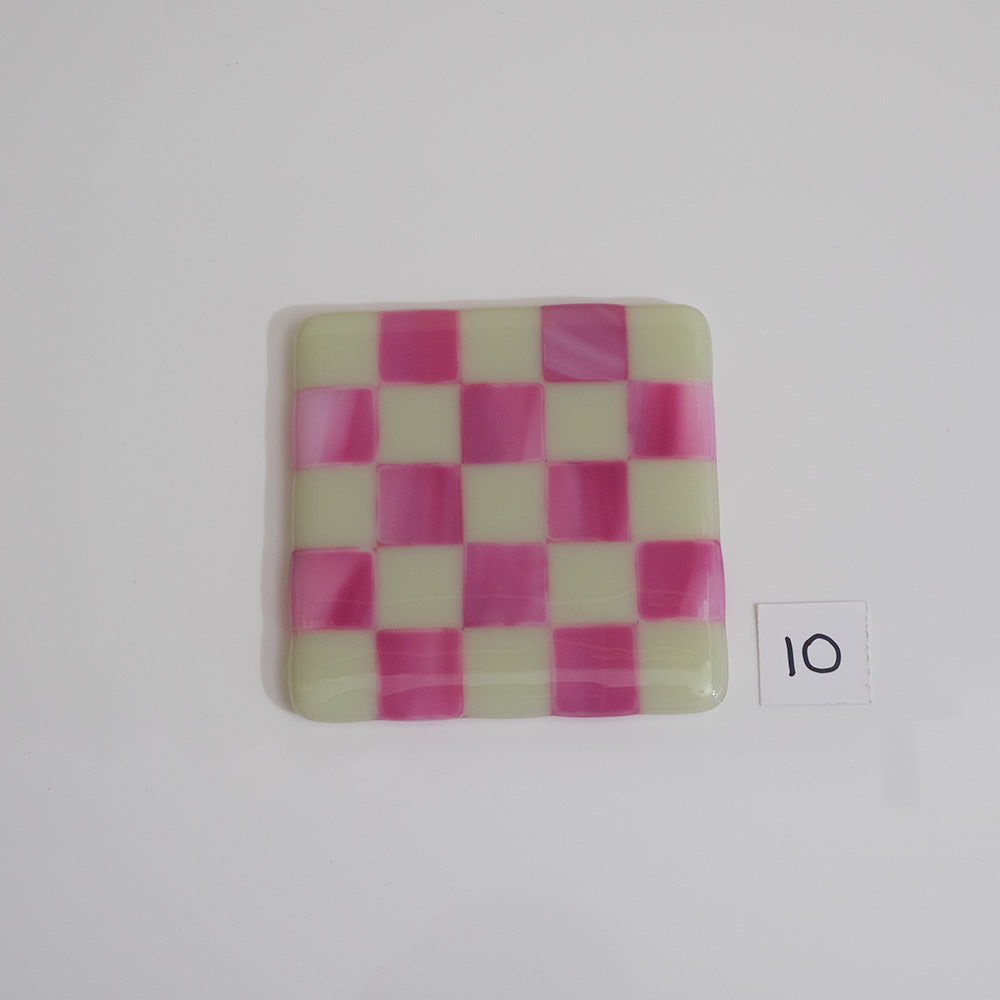 10cm Artichoke & Streaky Pink Chequered Coaster - Bullseye Collection
