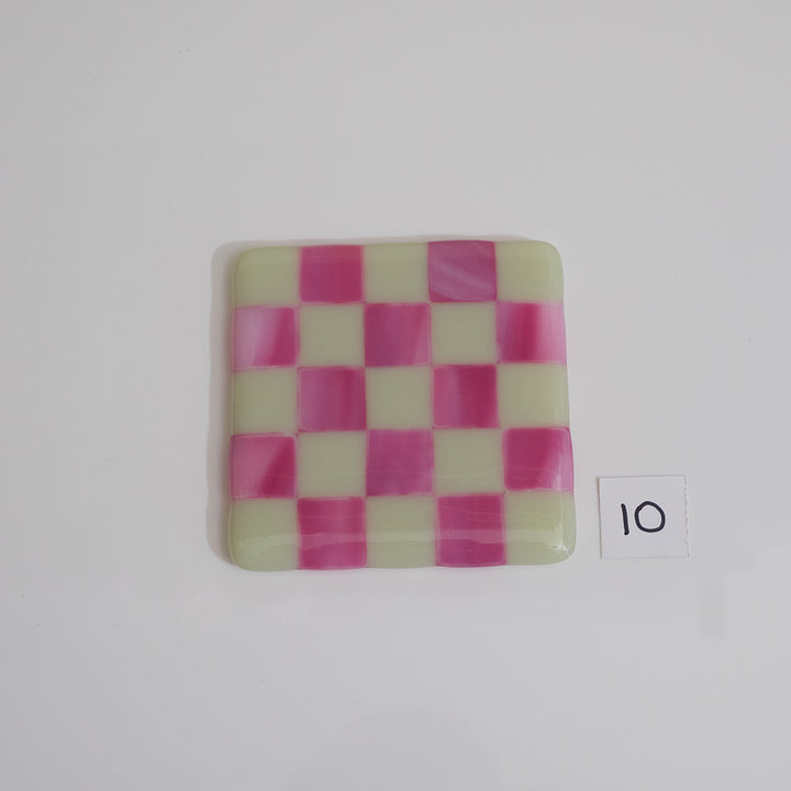10cm Artichoke & Streaky Pink Chequered Coaster - Bullseye Collection