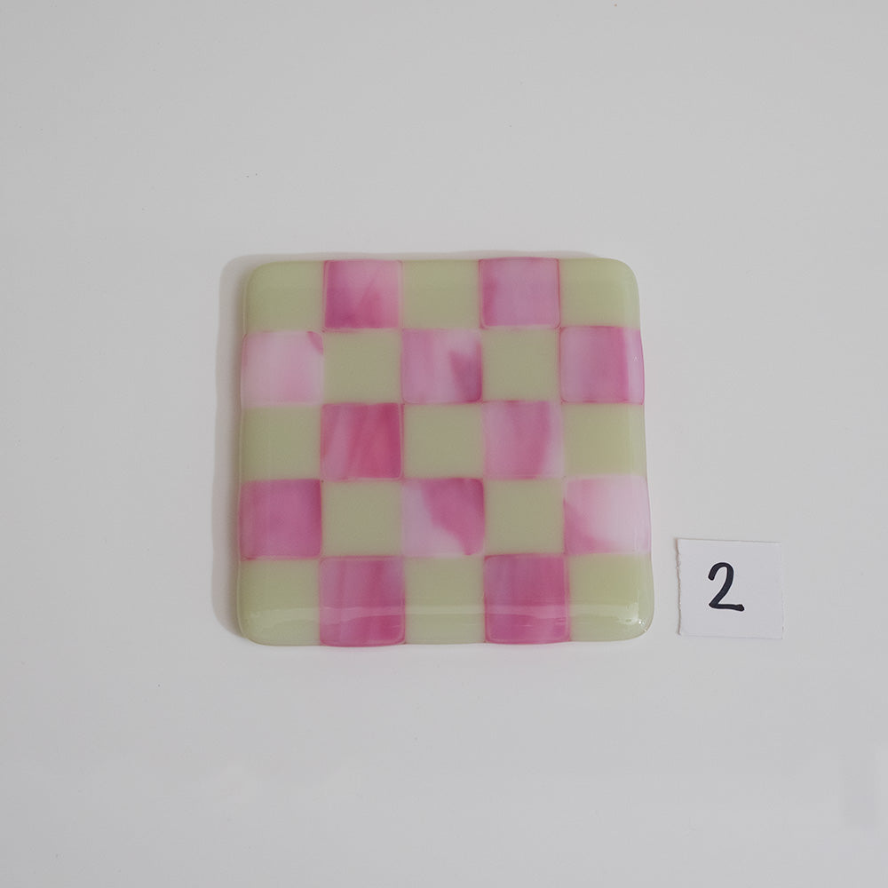 10cm Artichoke & Streaky Pink Chequered Coaster - Bullseye Collection