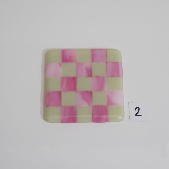 10cm Artichoke & Streaky Pink Chequered Coaster - Bullseye Collection