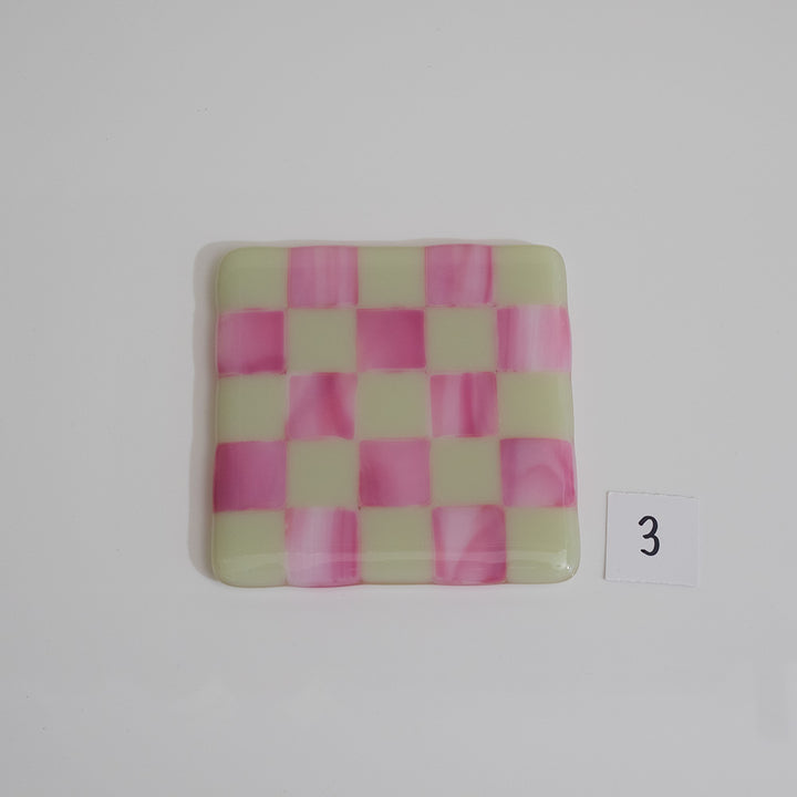 10cm Artichoke & Streaky Pink Chequered Coaster - Bullseye Collection