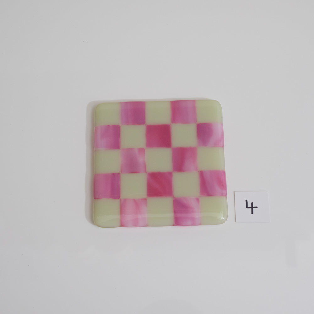 10cm Artichoke & Streaky Pink Chequered Coaster - Bullseye Collection