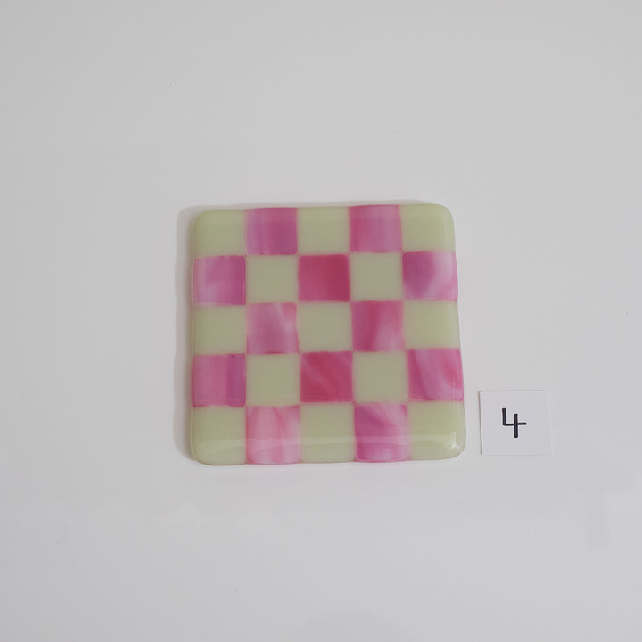 10cm Artichoke & Streaky Pink Chequered Coaster - Bullseye Collection