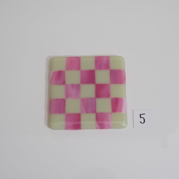 10cm Artichoke & Streaky Pink Chequered Coaster - Bullseye Collection