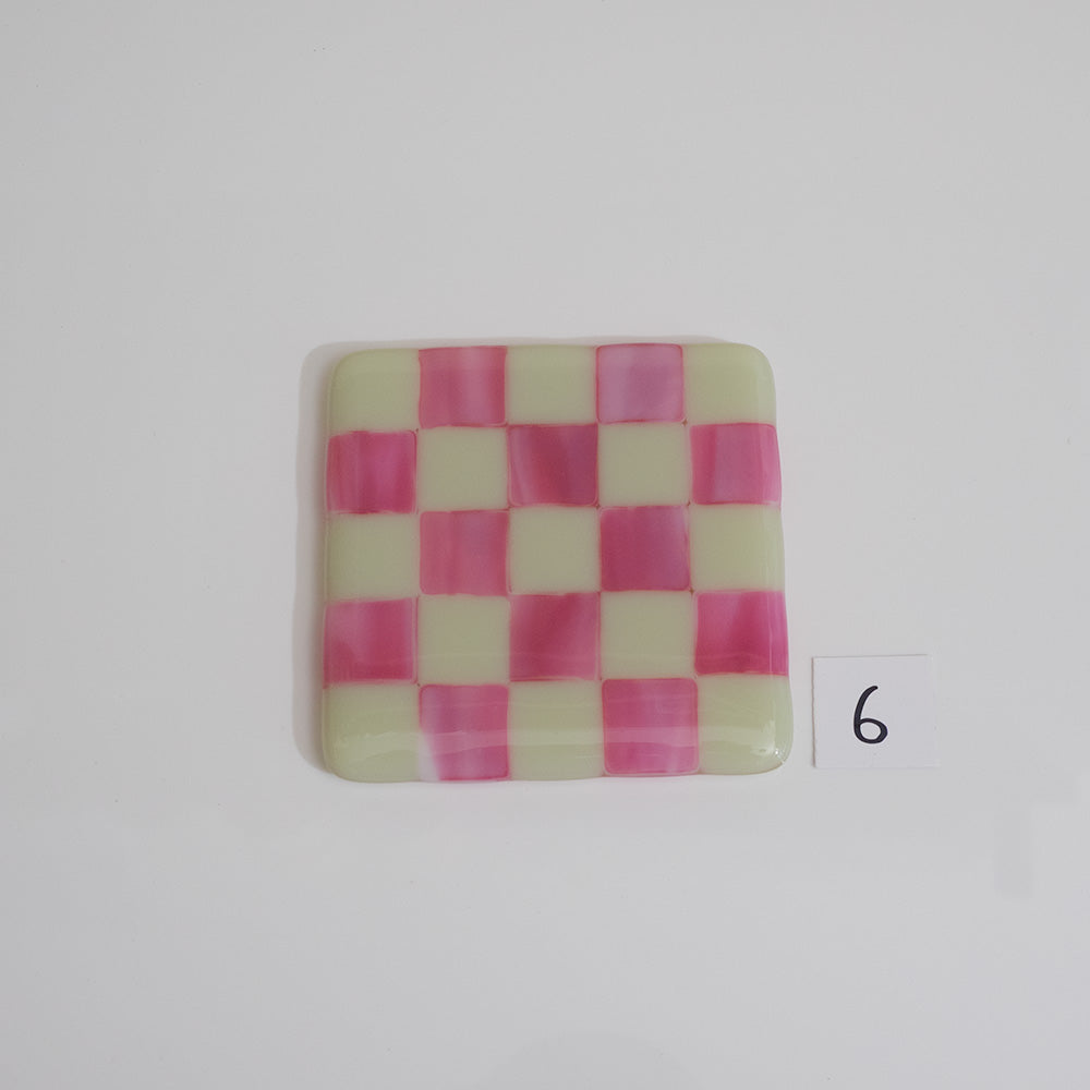 10cm Artichoke & Streaky Pink Chequered Coaster - Bullseye Collection