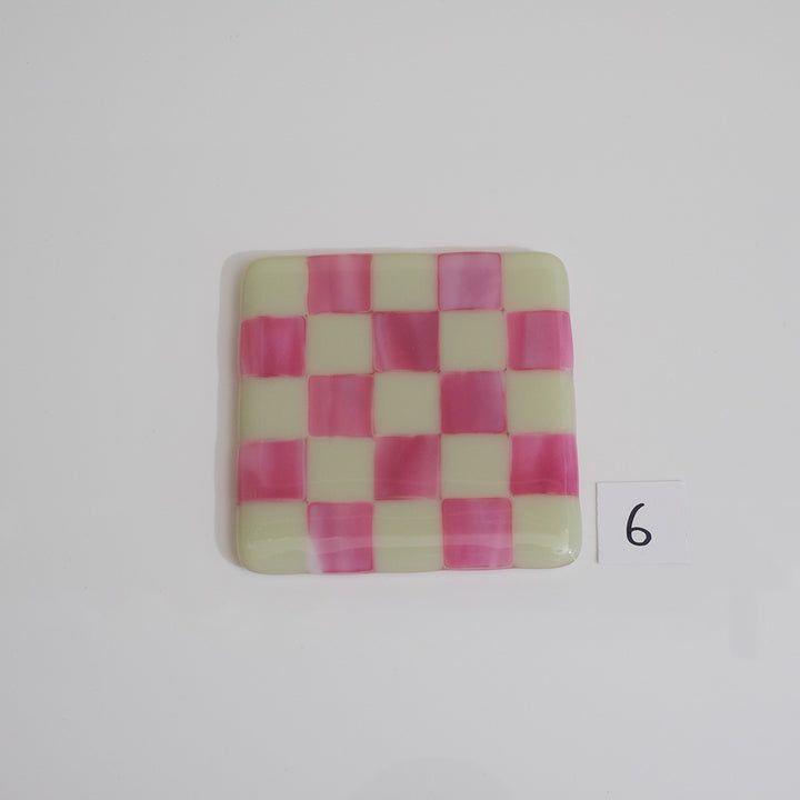 10cm Artichoke & Streaky Pink Chequered Coaster - Bullseye Collection