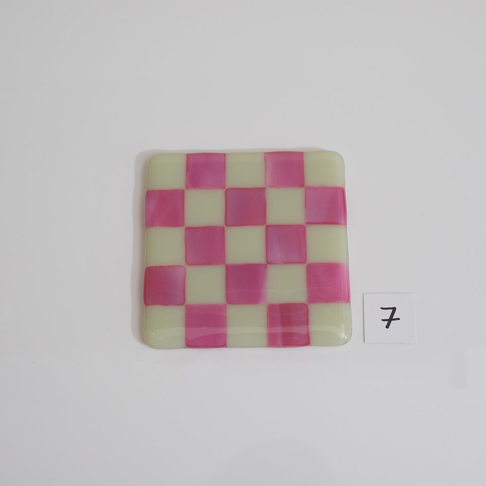 10cm Artichoke & Streaky Pink Chequered Coaster - Bullseye Collection