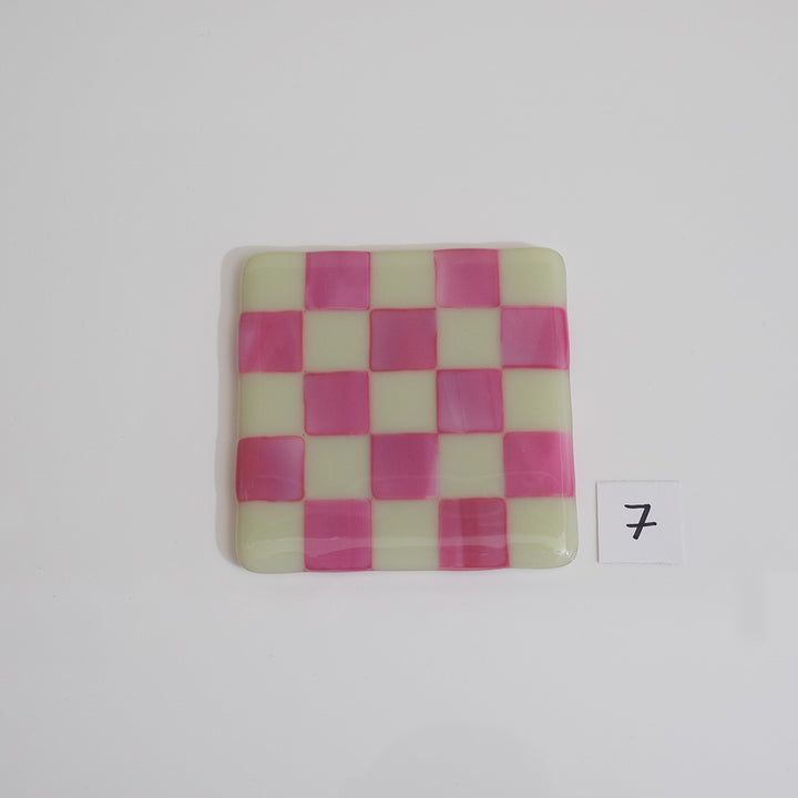 10cm Artichoke & Streaky Pink Chequered Coaster - Bullseye Collection