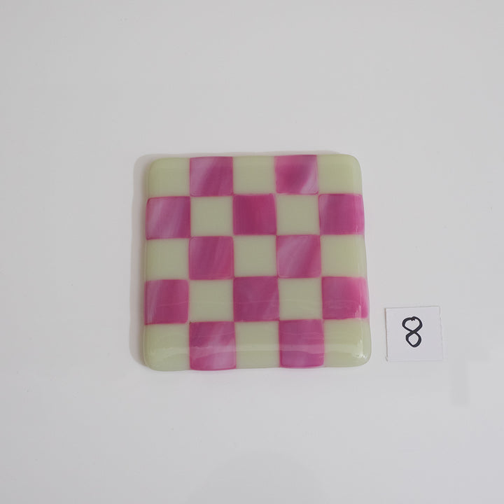10cm Artichoke & Streaky Pink Chequered Coaster - Bullseye Collection