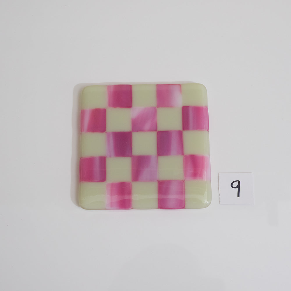10cm Artichoke & Streaky Pink Chequered Coaster - Bullseye Collection