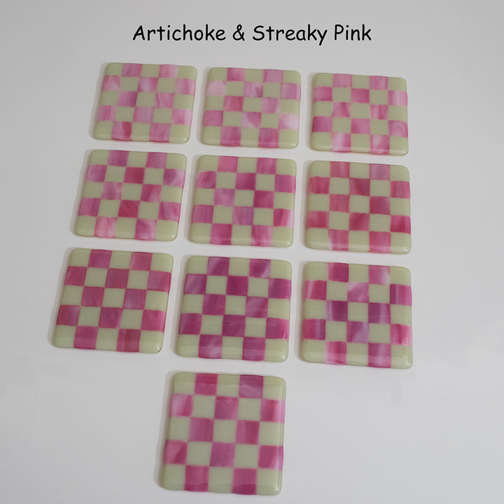 10cm Artichoke & Streaky Pink Chequered Coaster - Bullseye Collection