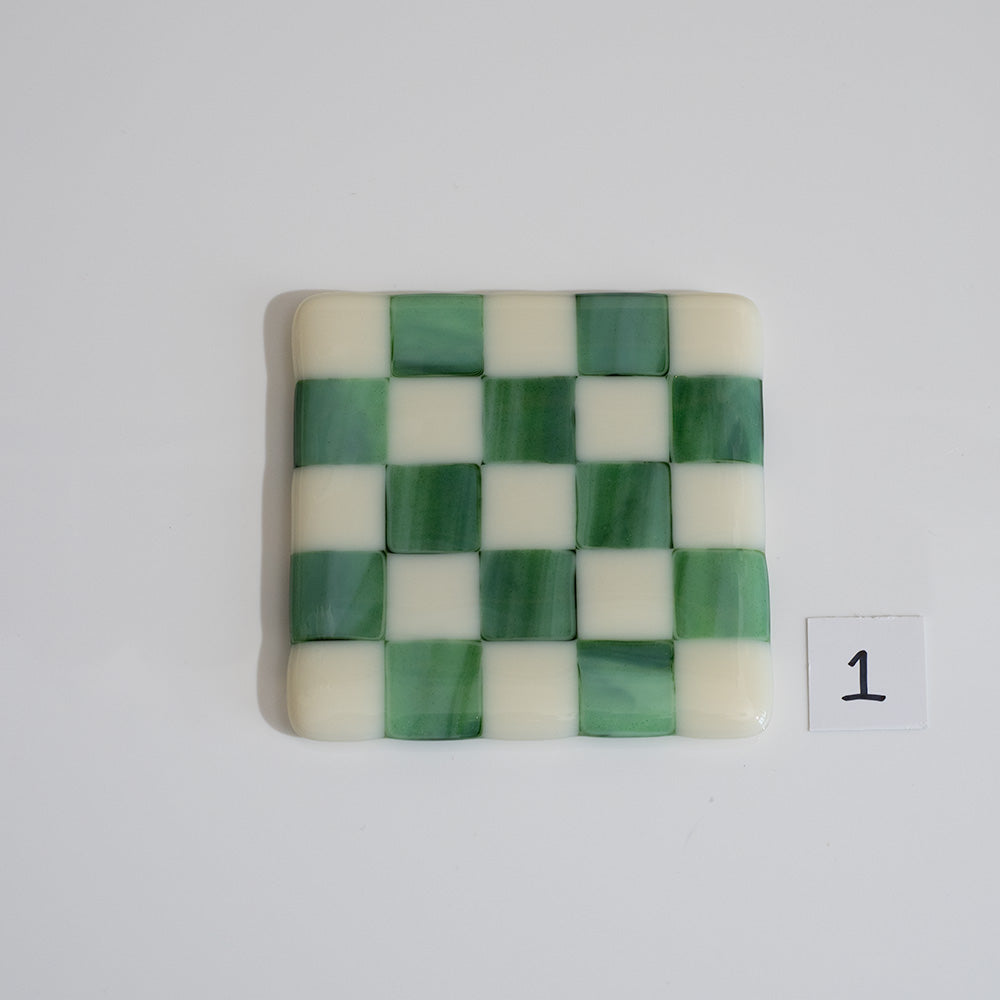 10cm Cream & Streaky Green Chequered Coaster - Bullseye Collection