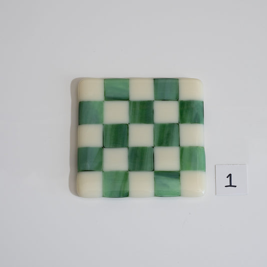 10cm Cream & Streaky Green Chequered Coaster - Bullseye Collection