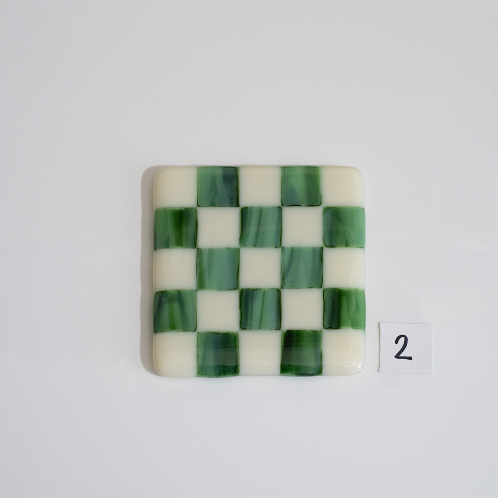 10cm Cream & Streaky Green Chequered Coaster - Bullseye Collection