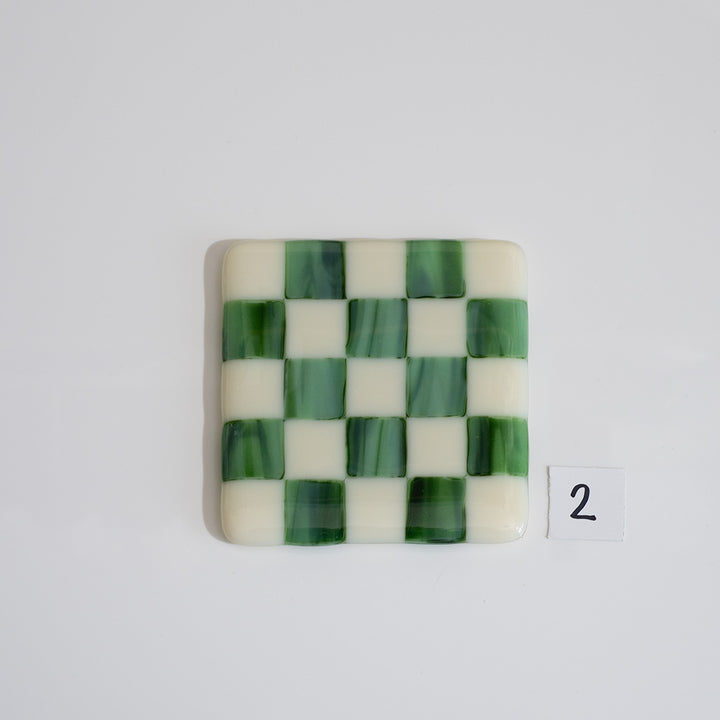 10cm Cream & Streaky Green Chequered Coaster - Bullseye Collection