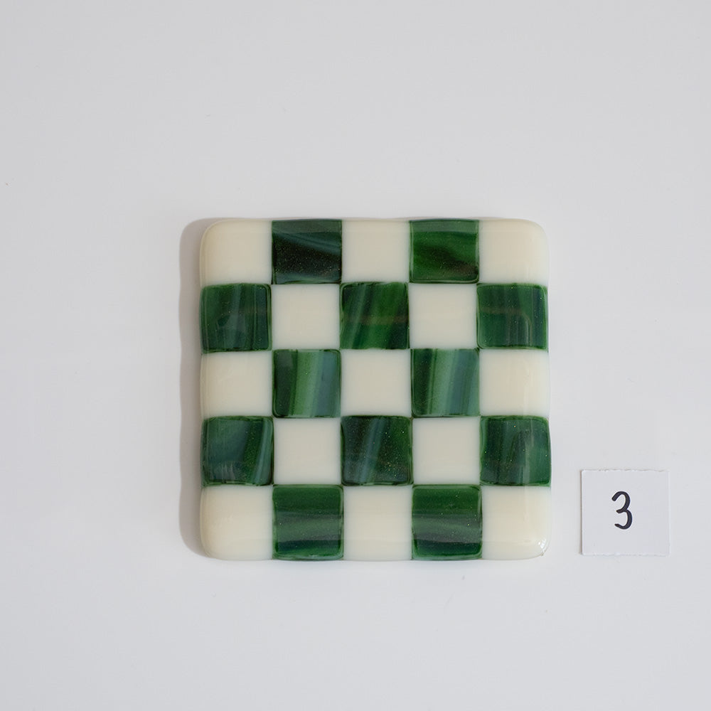 10cm Cream & Streaky Green Chequered Coaster - Bullseye Collection
