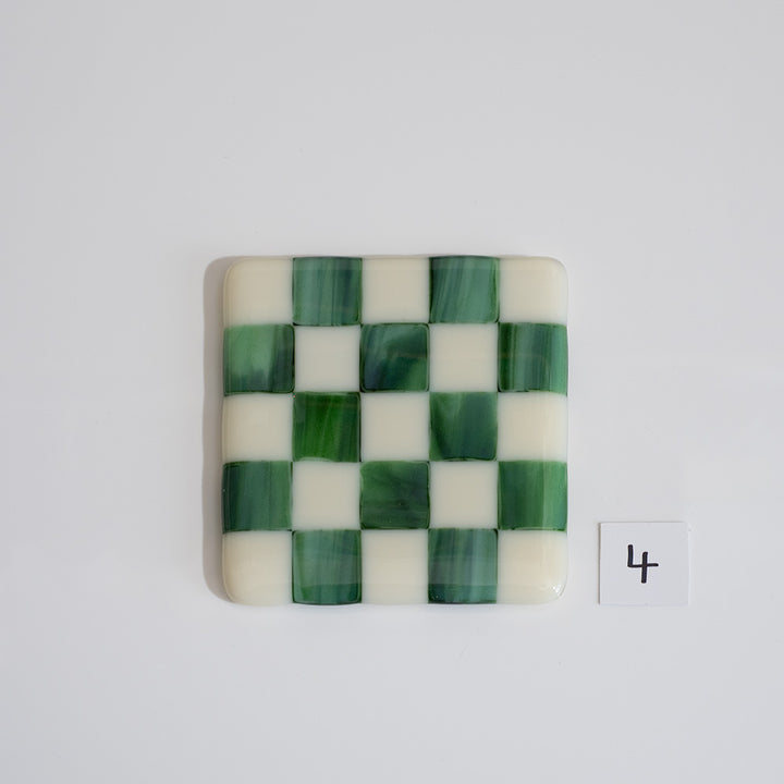 10cm Cream & Streaky Green Chequered Coaster - Bullseye Collection