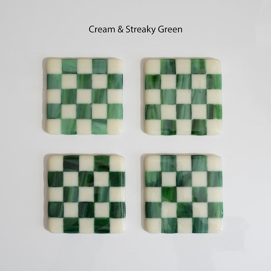 10cm Cream & Streaky Green Chequered Coaster - Bullseye Collection