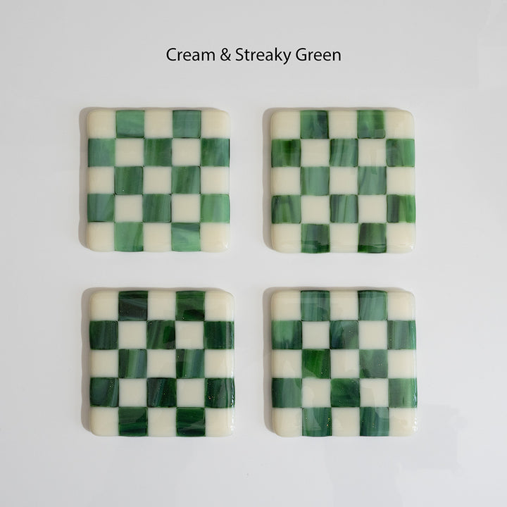 10cm Cream & Streaky Green Chequered Coaster - Bullseye Collection
