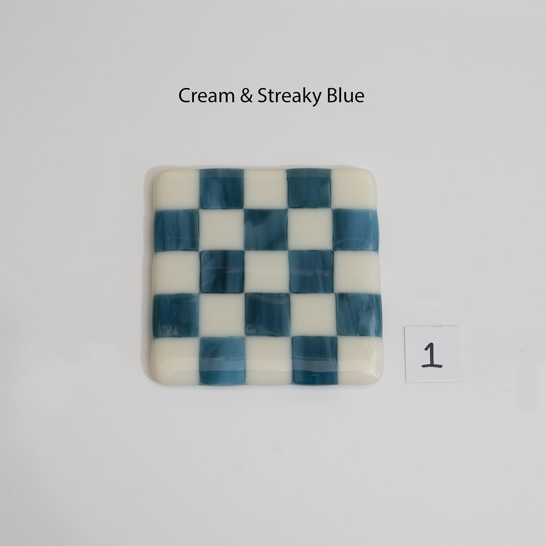 Cream & Streaky Blue Chequered Coaster - Bullseye Collection