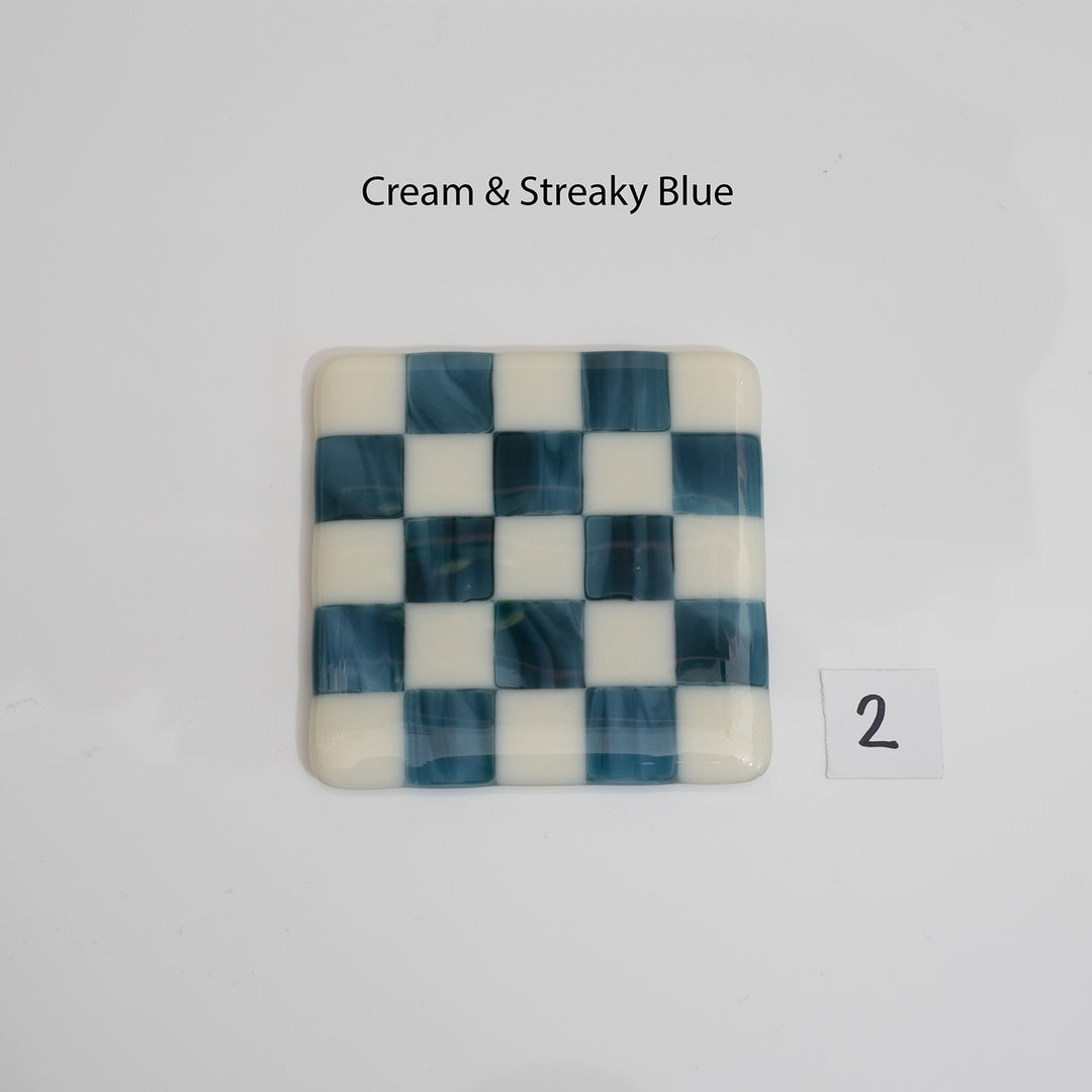 Cream & Streaky Blue Chequered Coaster - Bullseye Collection