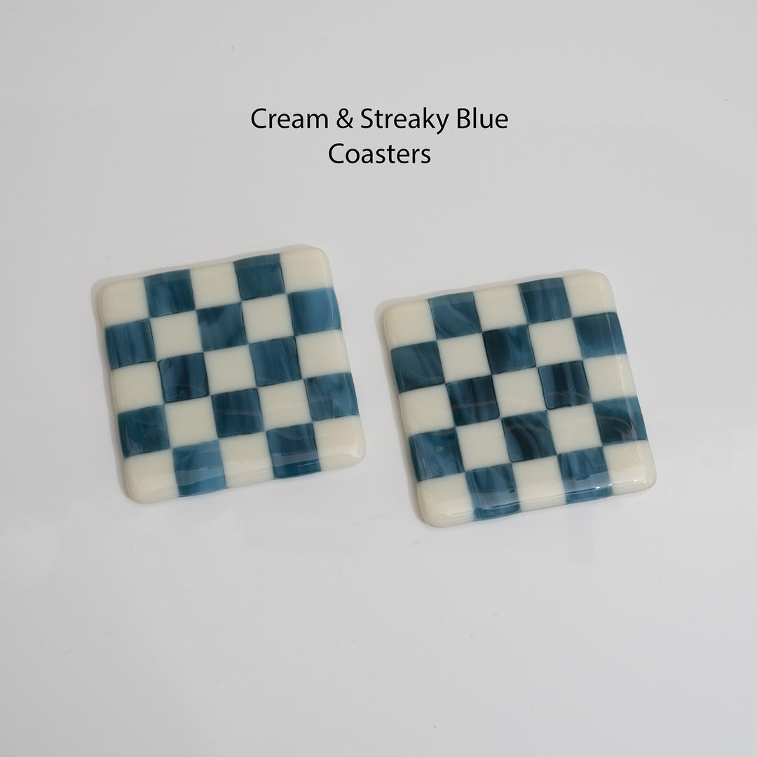 Cream & Streaky Blue Chequered Coaster - Bullseye Collection