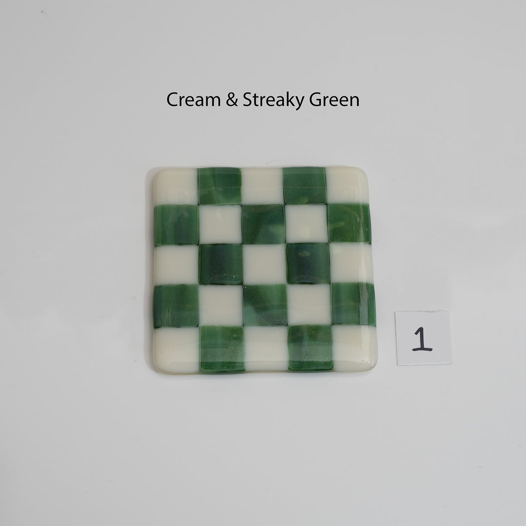 10cm Cream & Streaky Green Chequered Coaster - Bullseye Collection