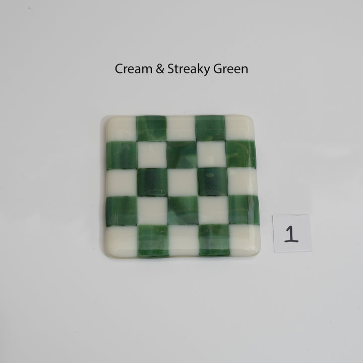 10cm Cream & Streaky Green Chequered Coaster - Bullseye Collection