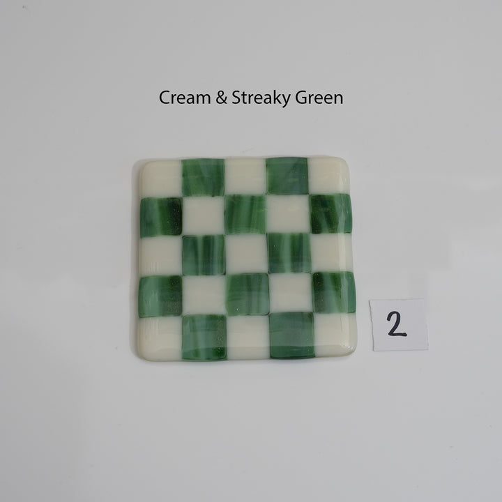 10cm Cream & Streaky Green Chequered Coaster - Bullseye Collection