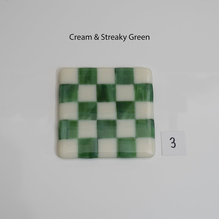 10cm Cream & Streaky Green Chequered Coaster - Bullseye Collection